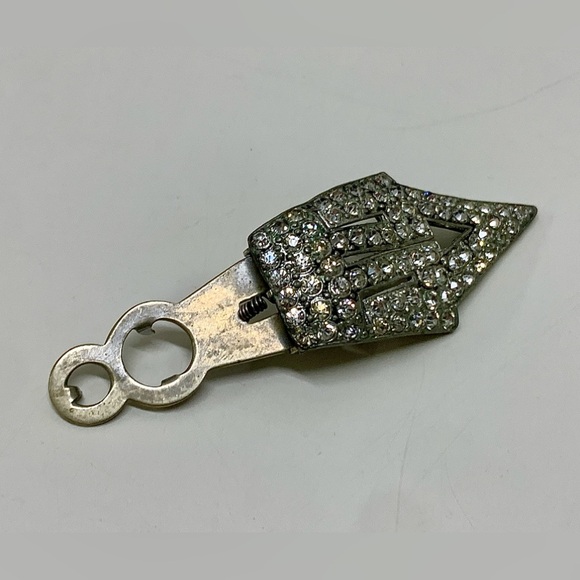 Mid Century Vintage Art Deco Silver Tone Rhinestone Clip On Brooch - Picture 12 of 16